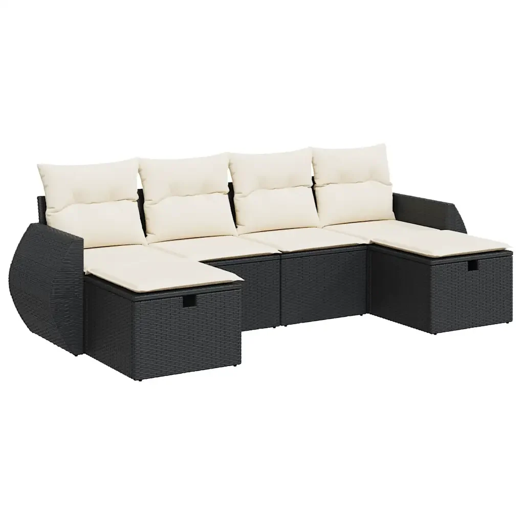 Set Divano da Giardino 6 pz con Cuscini Nero in Polyrattan - Image 2