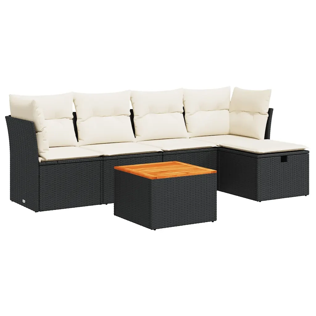 Set Divano da Giardino 6 pz con Cuscini Nero in Polyrattan - Image 2