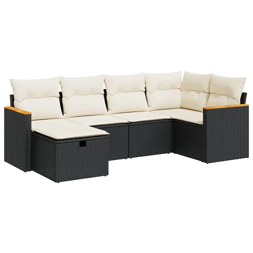 Set Divano da Giardino 6 pz con Cuscini Nero in Polyrattan - Image 2