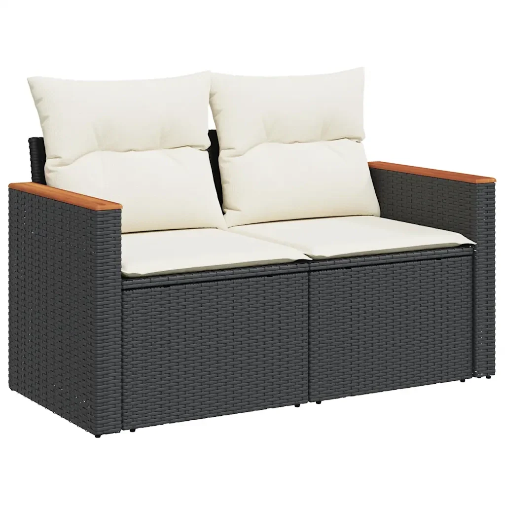 Set Divano da Giardino 6 pz con Cuscini Nero in Polyrattan - Image 5