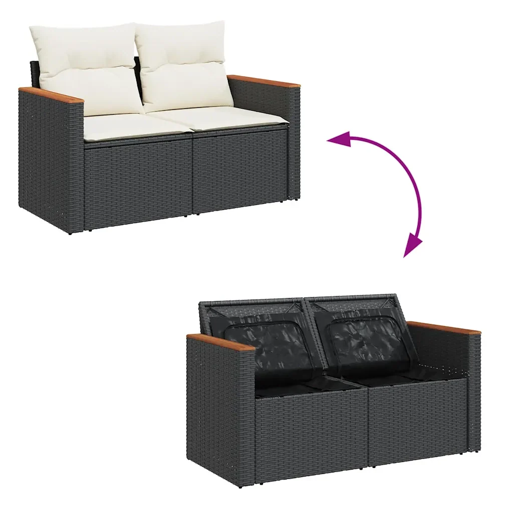 Set Divano da Giardino 6 pz con Cuscini Nero in Polyrattan - Image 9