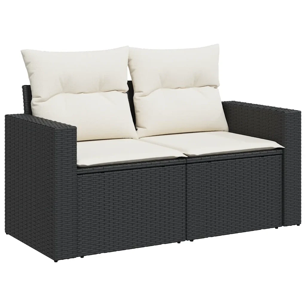 Set Divano da Giardino 6 pz con Cuscini Nero Polyrattan Acacia - Image 5