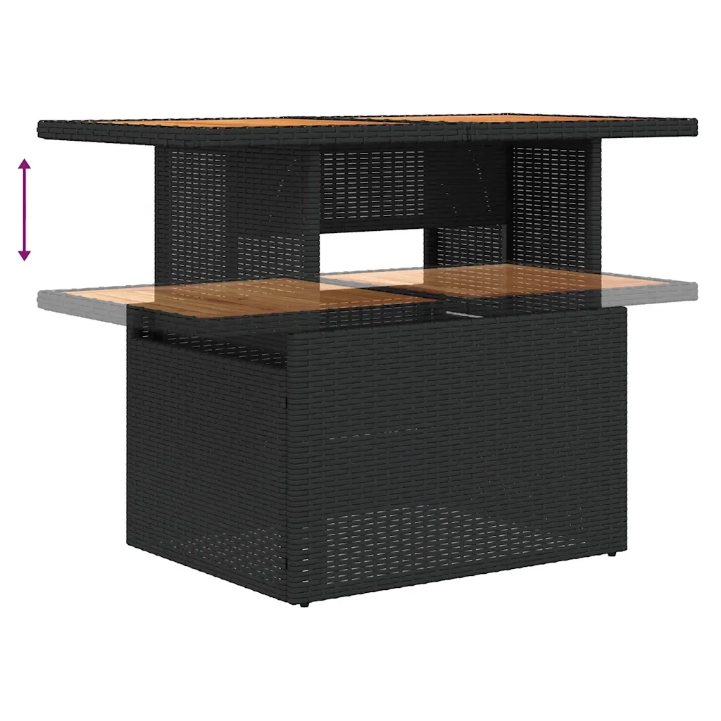 Set Divano da Giardino 6 pz con Cuscini Nero Polyrattan Acacia - Image 7