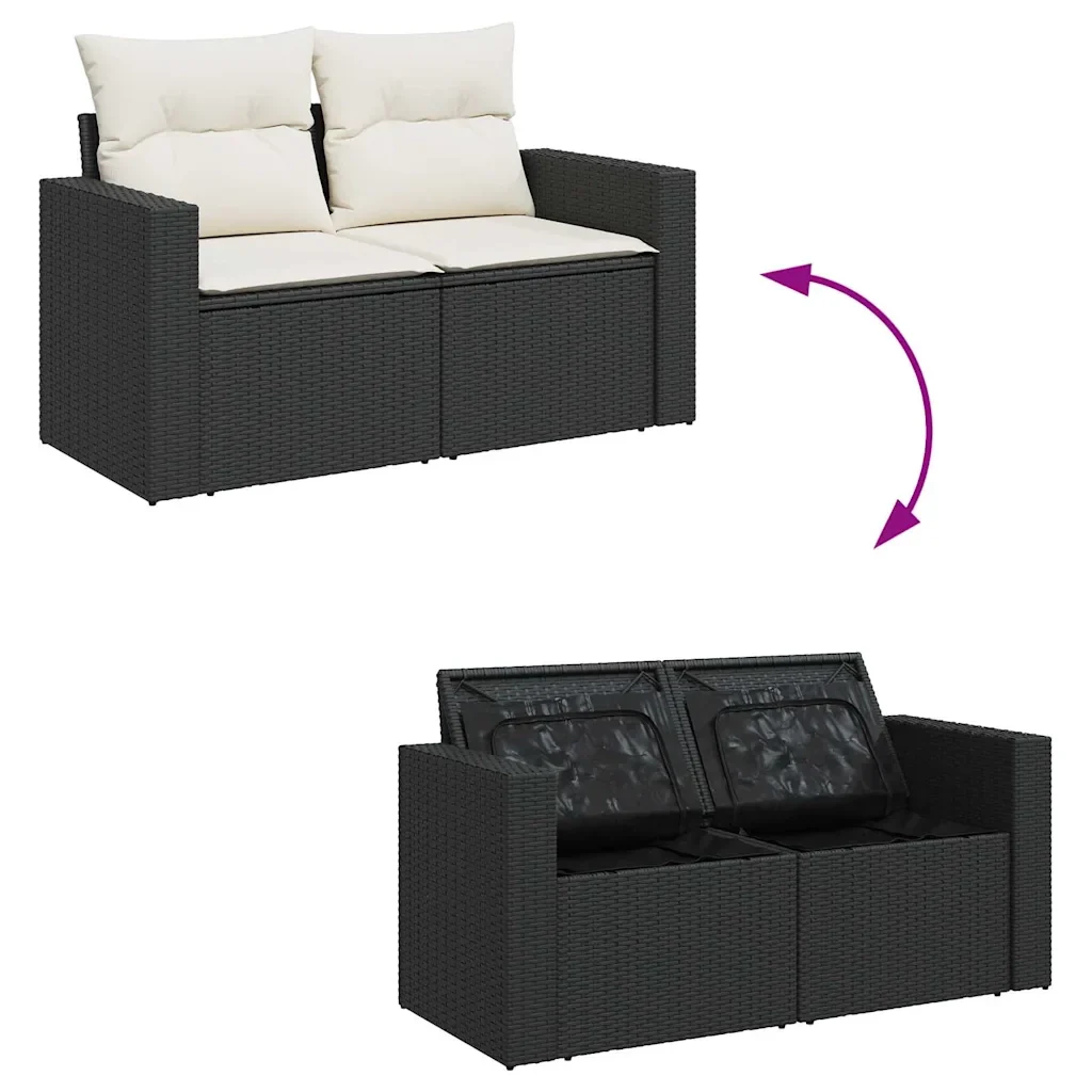 Set Divano da Giardino 6 pz con Cuscini Nero Polyrattan Acacia - Image 9