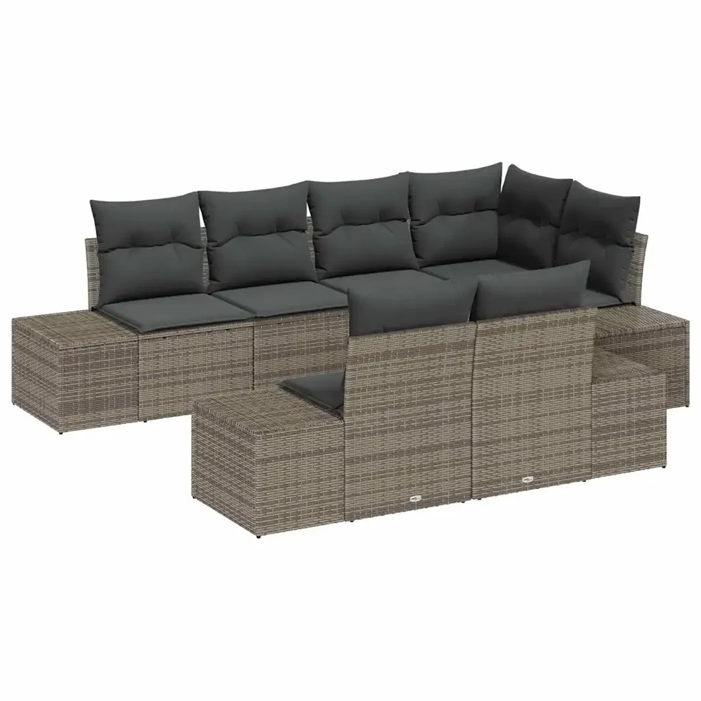 Set Divano da Giardino con cuscino 7 pcs Grigio Poly Rattan 3347099 - Image 2