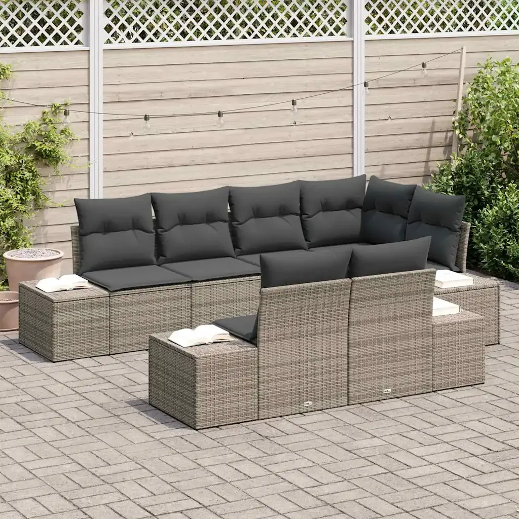 Set Divano da Giardino con cuscino 7 pcs Grigio Poly Rattan 3347099 - Image 3