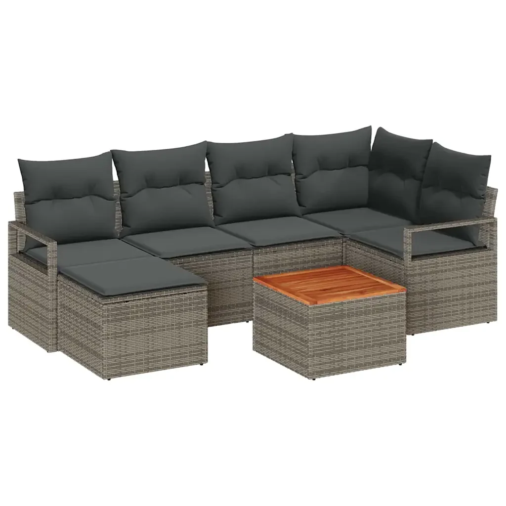 Set Divano da Giardino con cuscino 7 pcs Grigio polyrattan 3347727 - Image 2