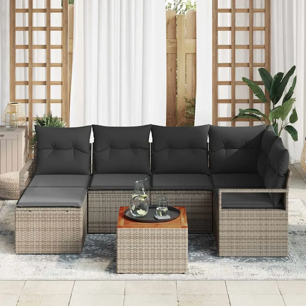 Set Divano da Giardino con cuscino 7 pcs Grigio polyrattan 3347727 - Image 3