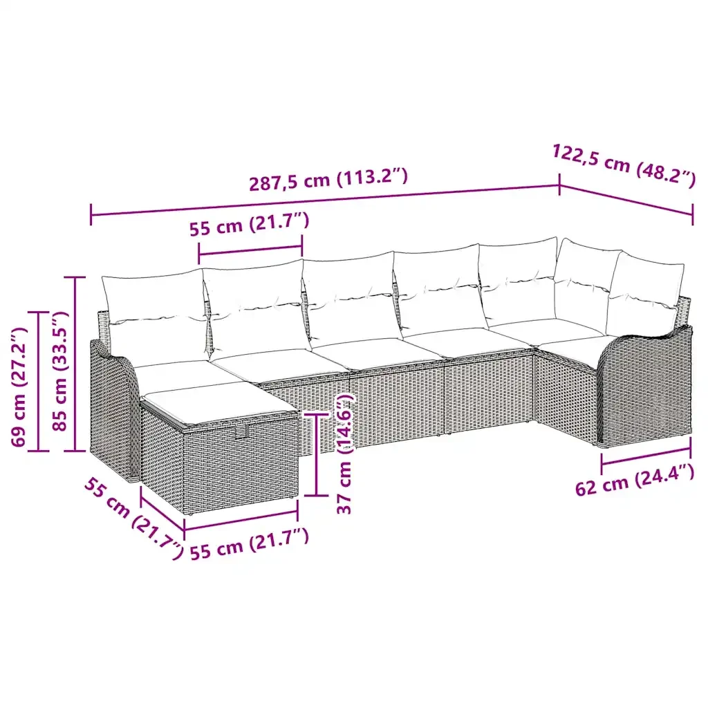 Set di divani con cuscino Nero e Crema polyrattan 3358996 - Image 10