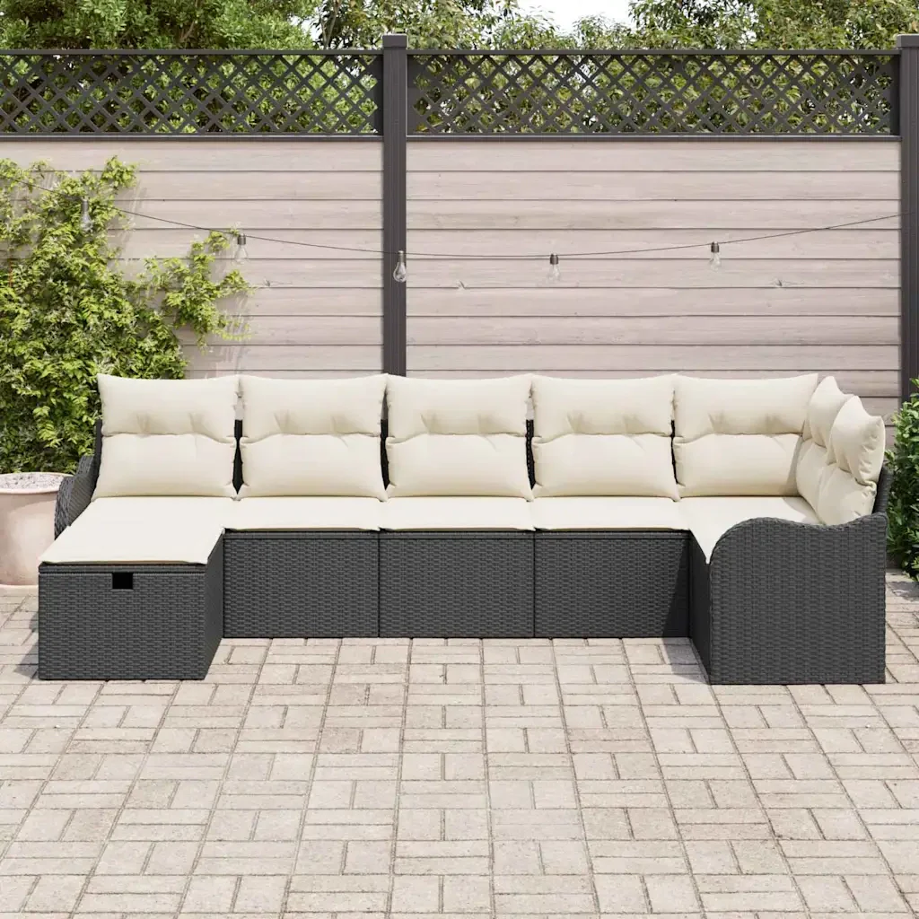 Set di divani con cuscino Nero e Crema polyrattan 3358996 - Image 3