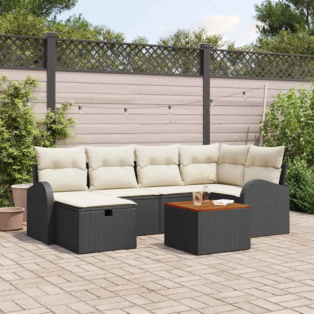 Set Divano da Giardino con cuscino 7 pcs Nero Poly Rattan 3360841