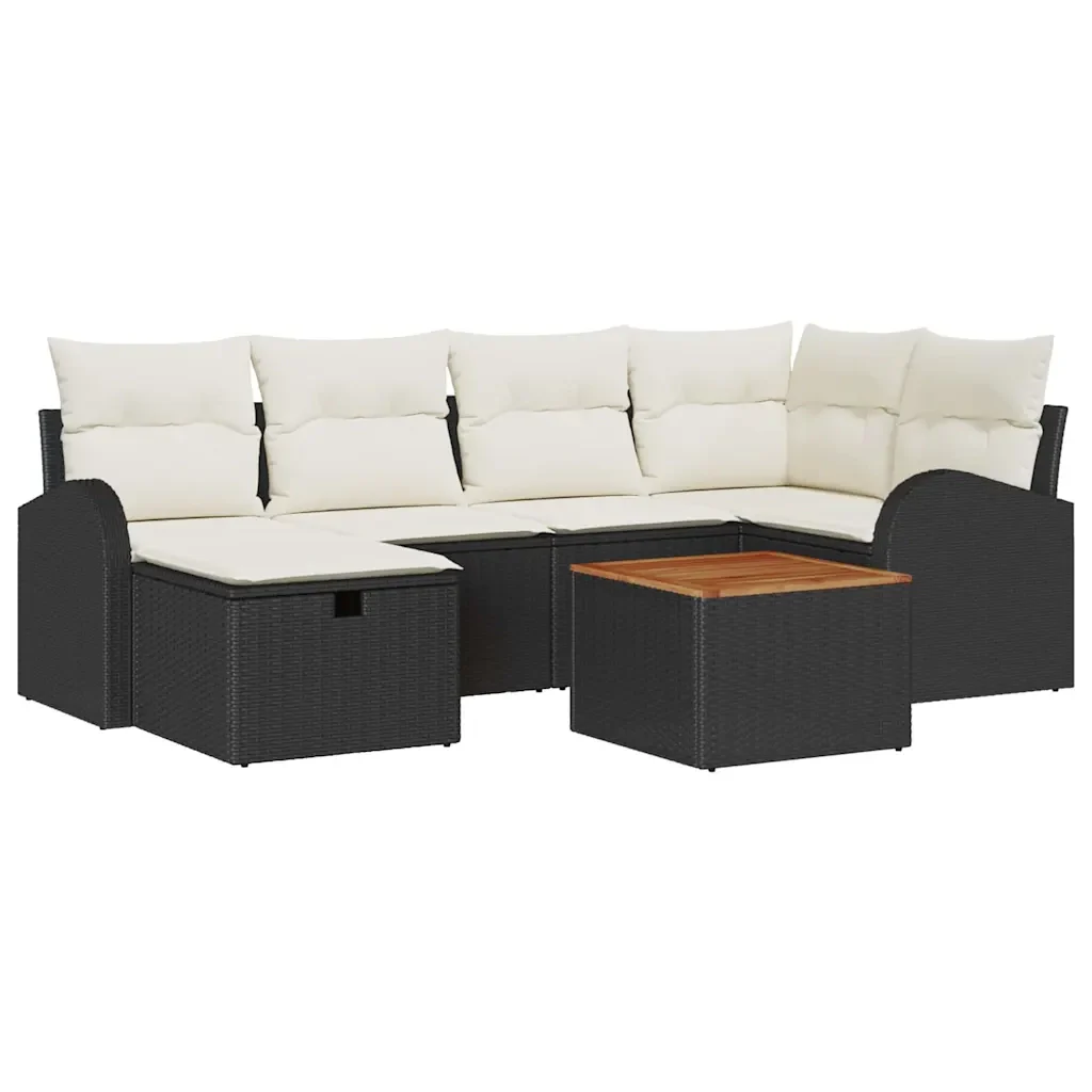 Set Divano da Giardino con cuscino 7 pcs Nero Poly Rattan 3360841 - Image 2