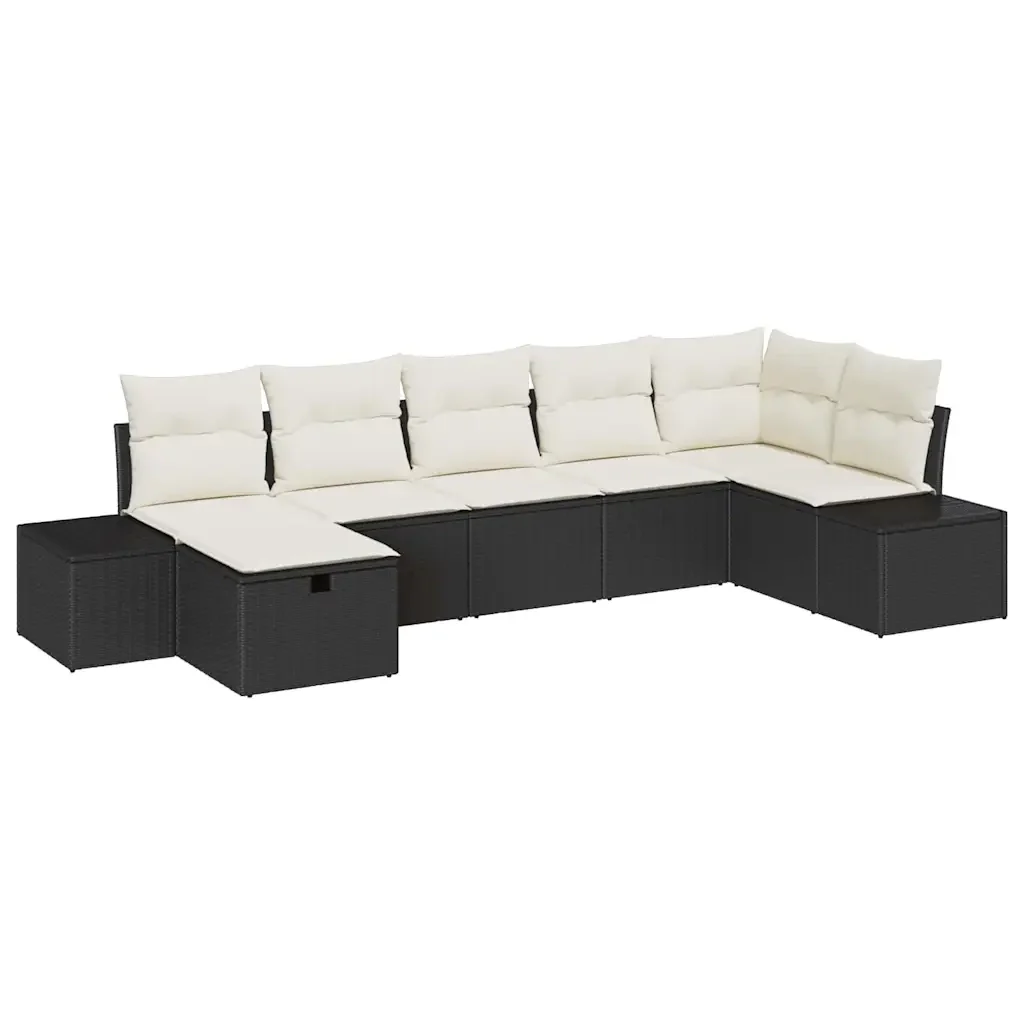 Set Divano da Giardino con cuscino 7 pcs Nero polyrattan 3359396 - Image 2