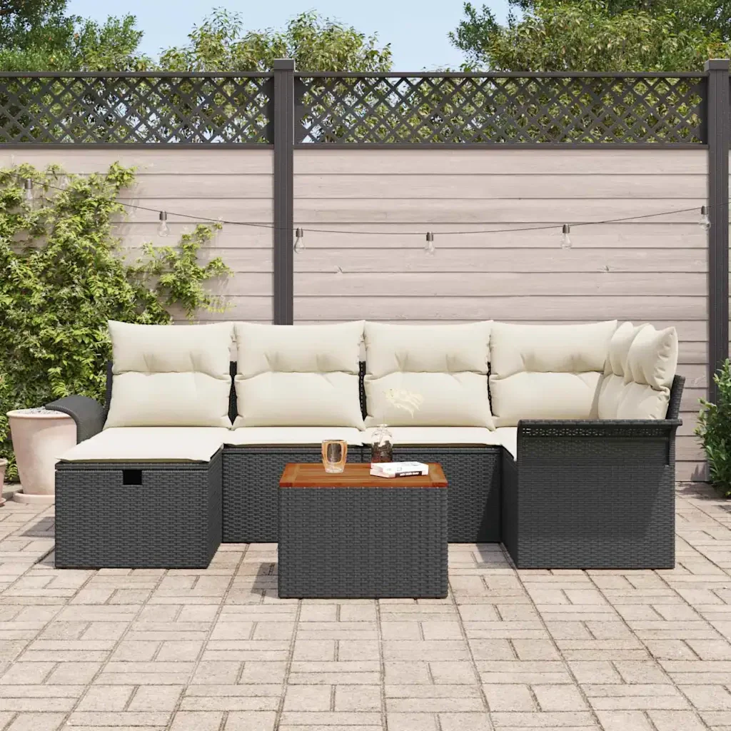 Set Divano da Giardino con cuscino 7 pcs Nero Poly Rattan - Image 2