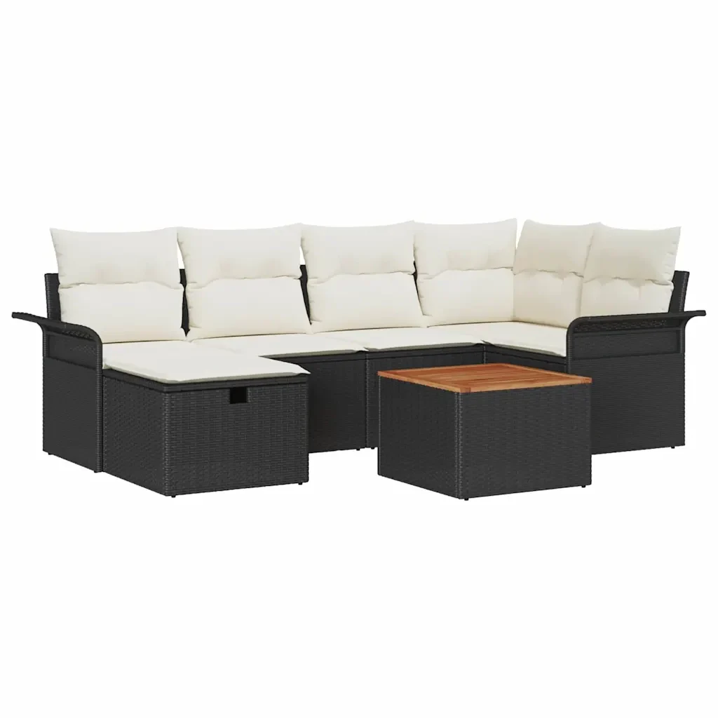 Set Divano da Giardino con cuscino 7 pcs Nero Poly Rattan 3360785 - Image 2