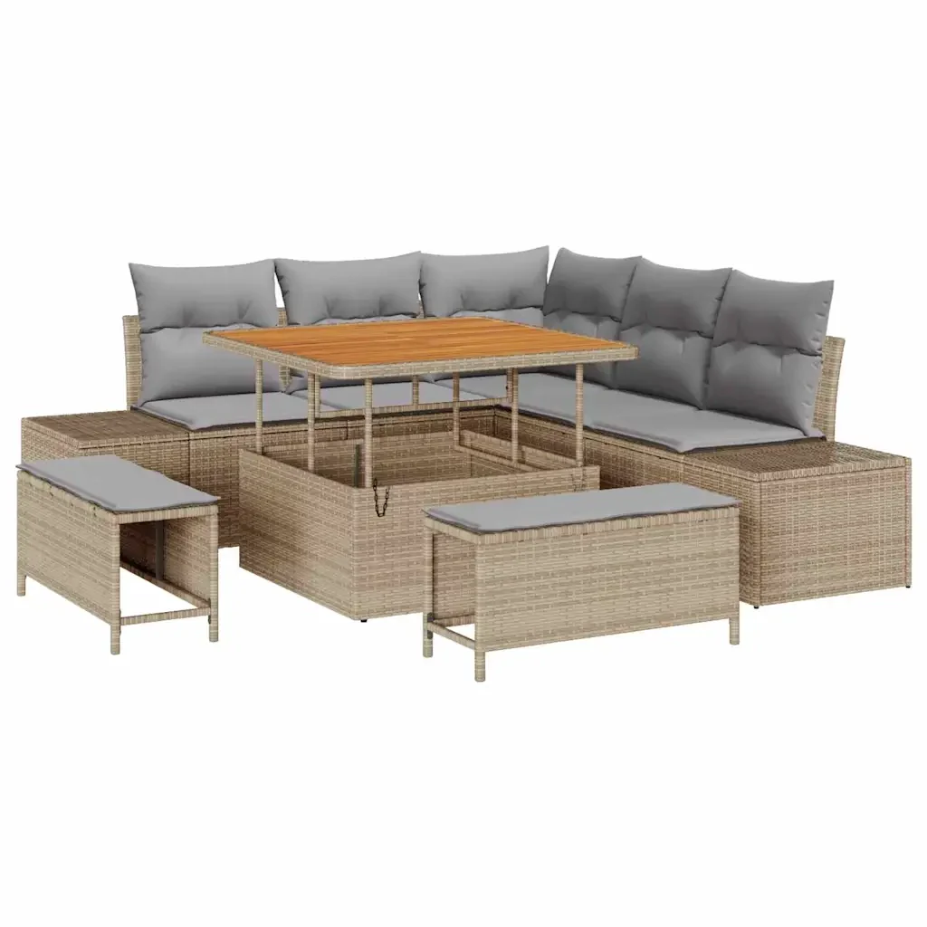 Set Divano da Giardino con cuscino 8 pcs Beige polyrattan 3362777 - Image 2