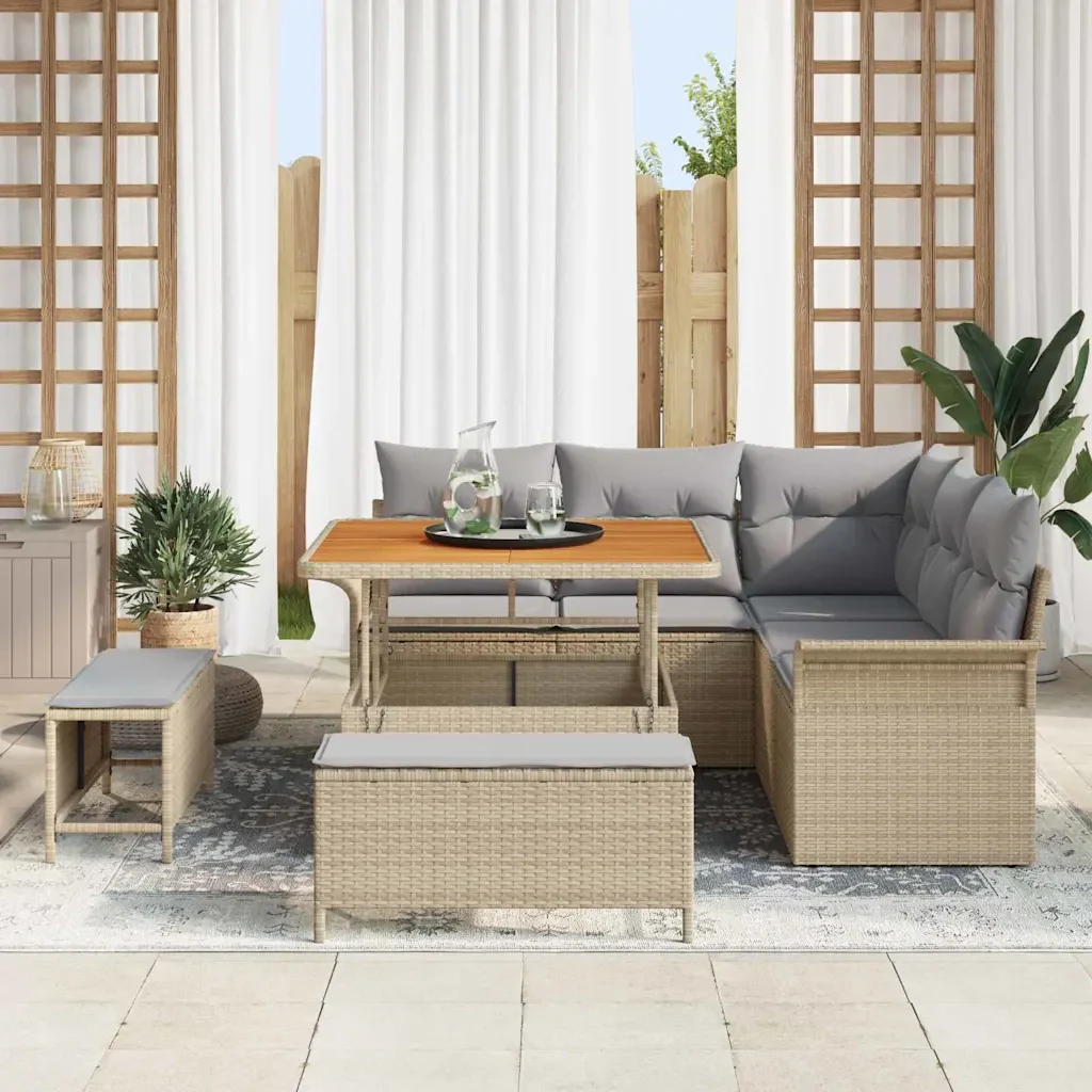Set Divano da Giardino con cuscino 8 pcs Beige polyrattan 3362127 - Image 3