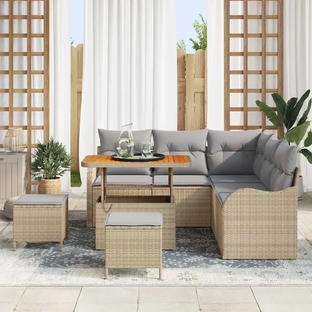 Set Divano da Giardino con cuscino 8 pcs Beige polyrattan 3362267 - Image 3