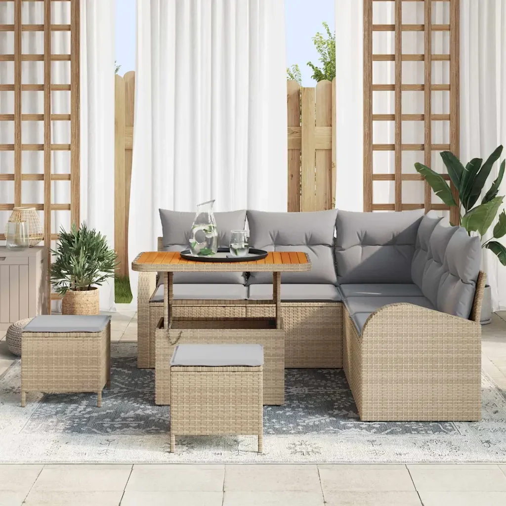Set Divano da Giardino con cuscino 8 pcs Beige polyrattan 3362397 - Image 3