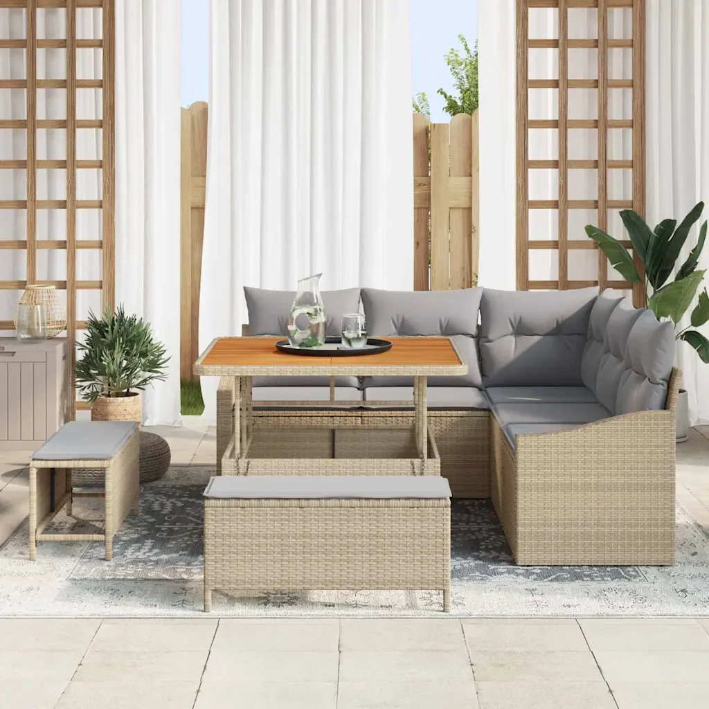 Set Divano da Giardino con cuscino 8 pcs Beige polyrattan 3362647 - Image 3