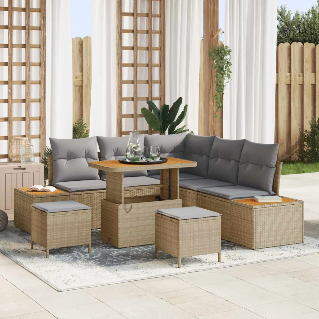 Set Divano da Giardino con cuscino 8 pcs Beige e Grigio Chiaro 3363307