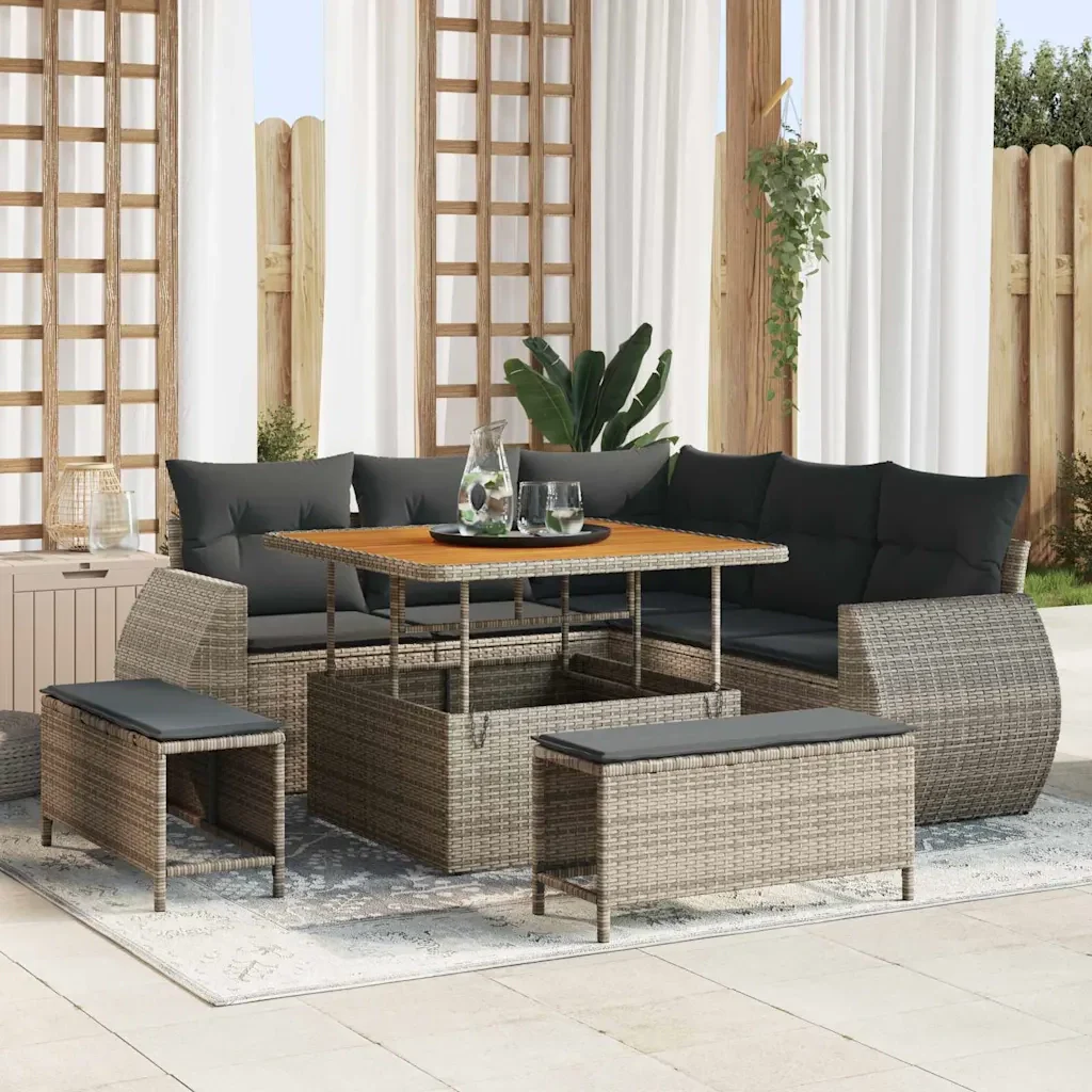 Set Divano da Giardino 8 pcs Grigio polyrattan 3361868
