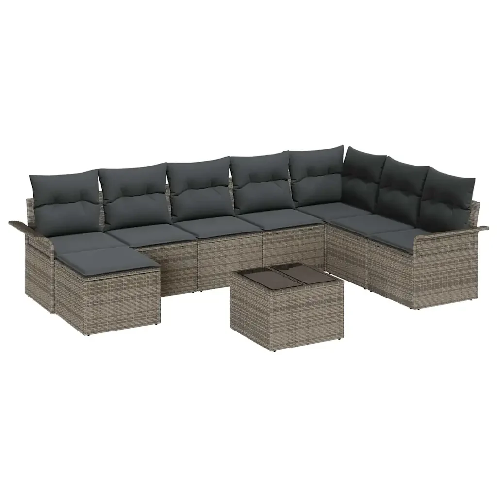 Set Divano da Giardino con cuscino 9 pcs Grigio Poly Rattan 3345489 - Image 2