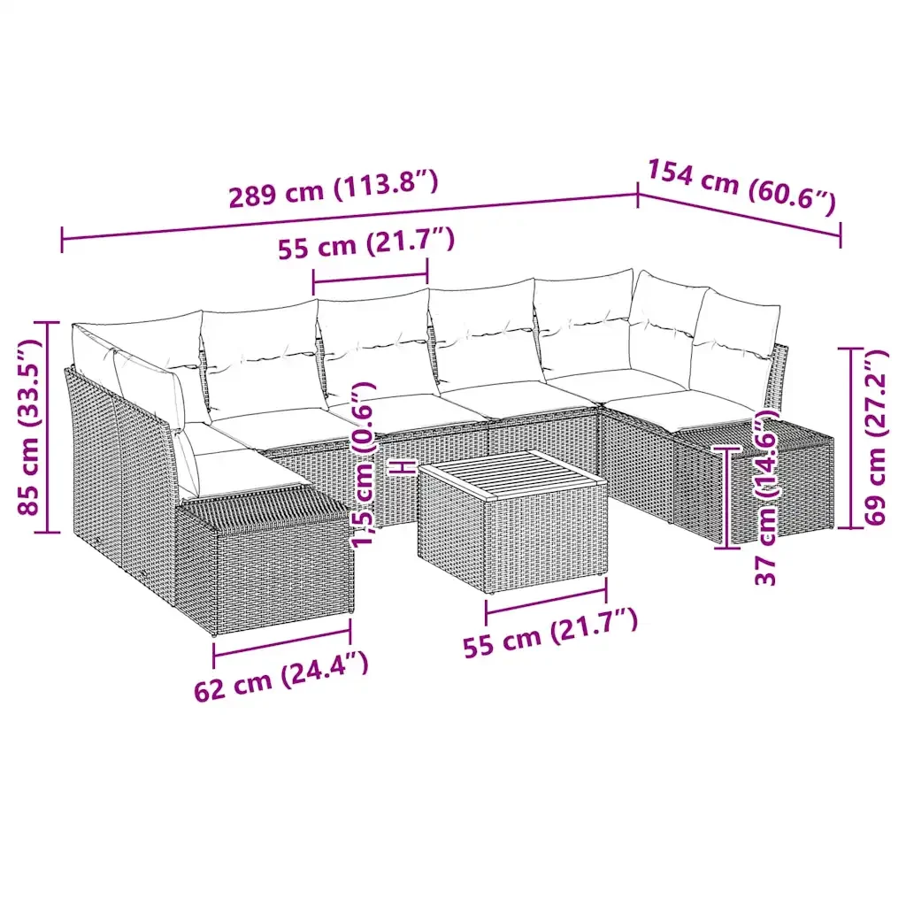 Set Divano da Giardino con cuscino 8 pcs Grigio polyrattan 3347923 - Image 9