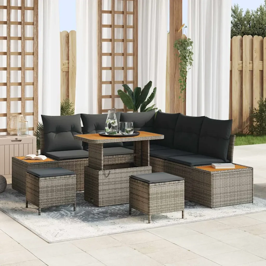 Set Divano da Giardino con cuscino 8 pcs Grigio Poly Rattan 3364868