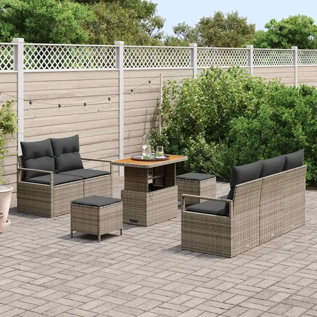 Set Divano da Giardino con cuscino 8 pcs Grigio polyrattan 3362473 - Image 3