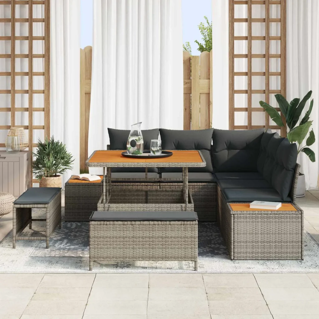 Set Divano da Giardino con cuscino 8 pcs Grigio 3363298 - Image 3