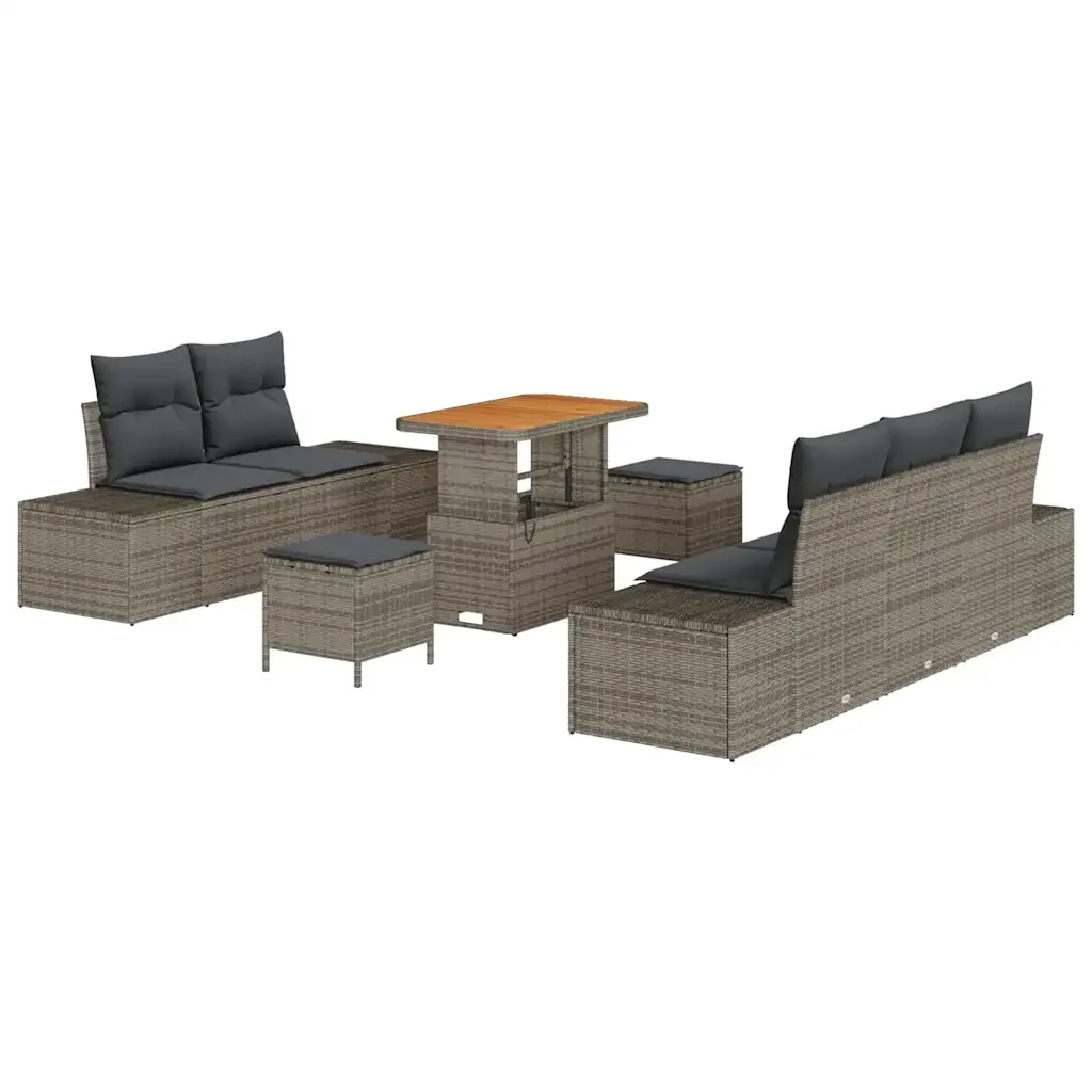 Set Divano da Giardino con cuscino 8 pcs Grigio Poly Rattan 3364683 - Image 2