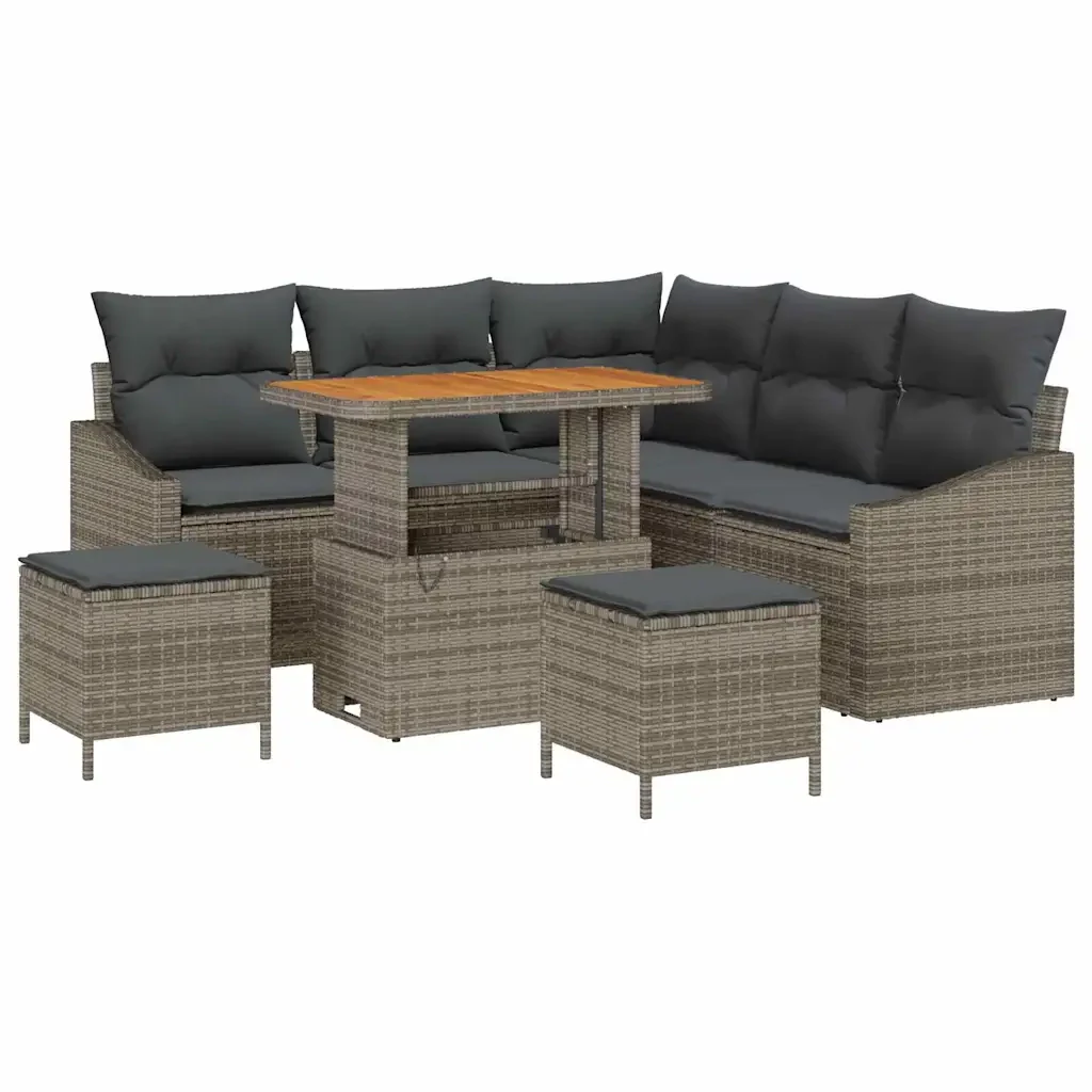 Set Divano da Giardino con cuscino 8 pcs Grigio Poly Rattan 3364608 - Image 2