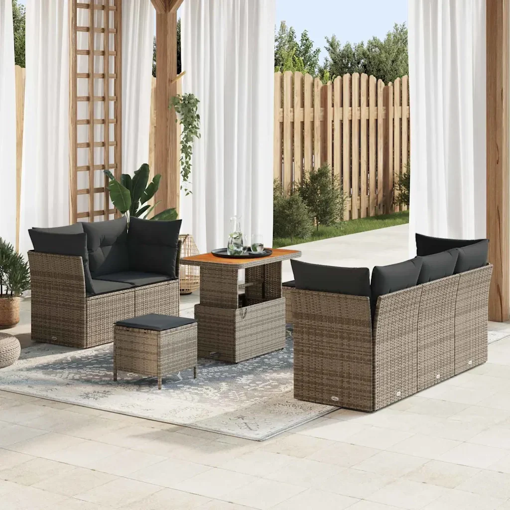 Set Divano da Giardino 8 pcs Grigio polyrattan 3361433