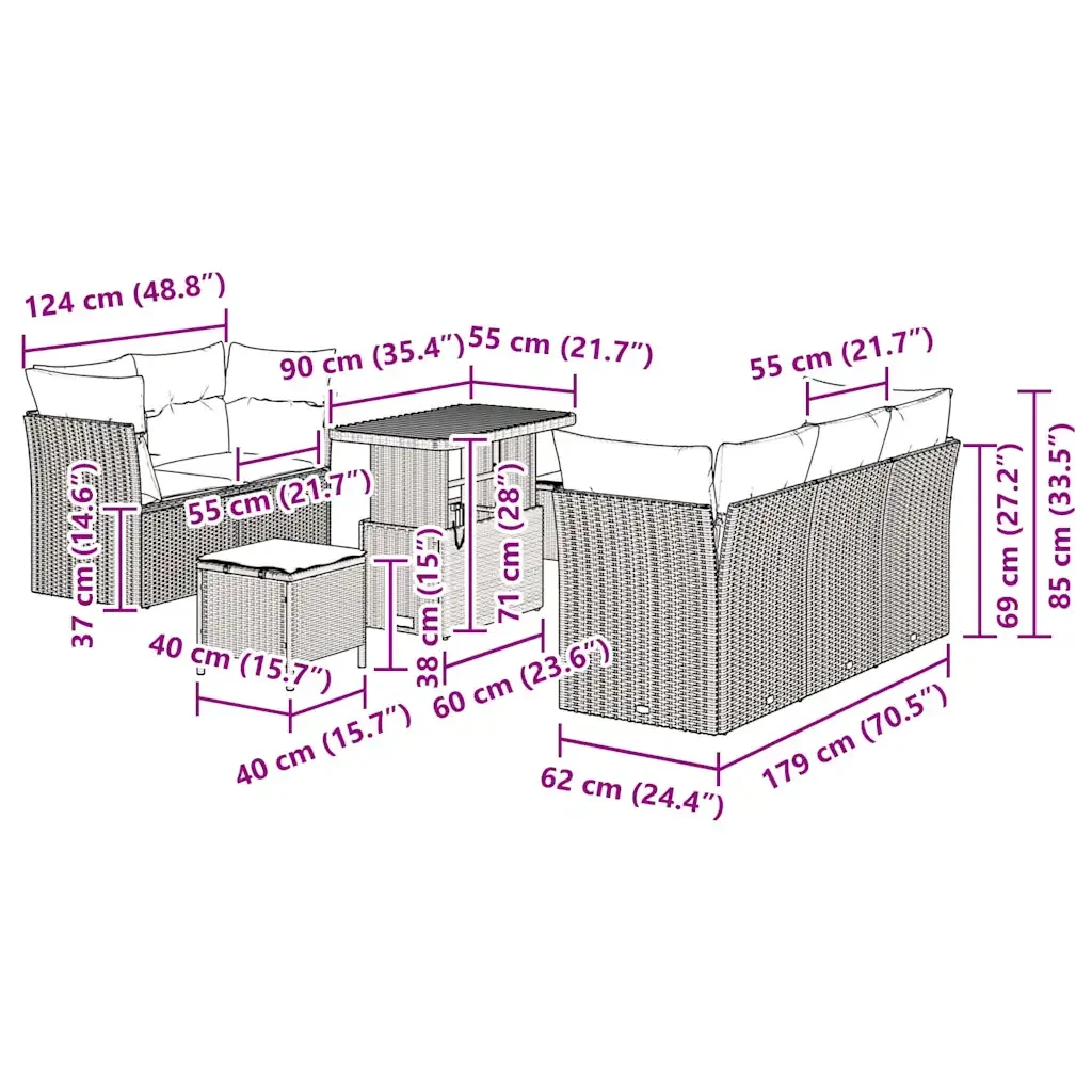 Set Divano da Giardino 8 pcs Grigio polyrattan 3361433 - Image 9
