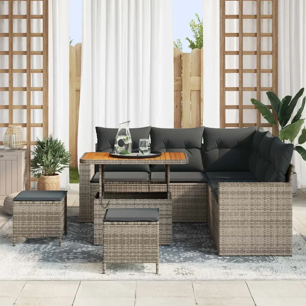 Set Divano da Giardino 8 pcs Grigio polyrattan 3361618 - Image 3