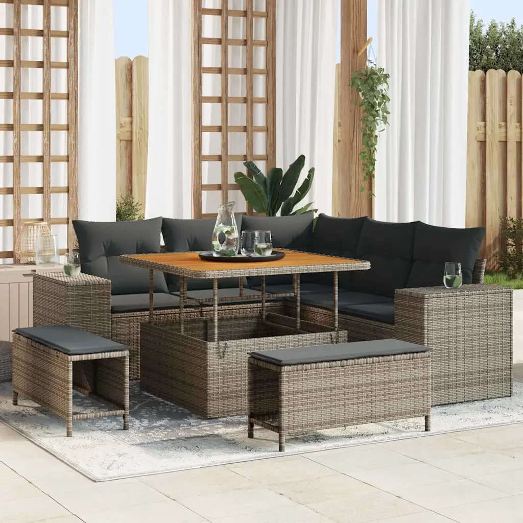Set Divano da Giardino con cuscino 8 pcs Grigio polyrattan 3361998