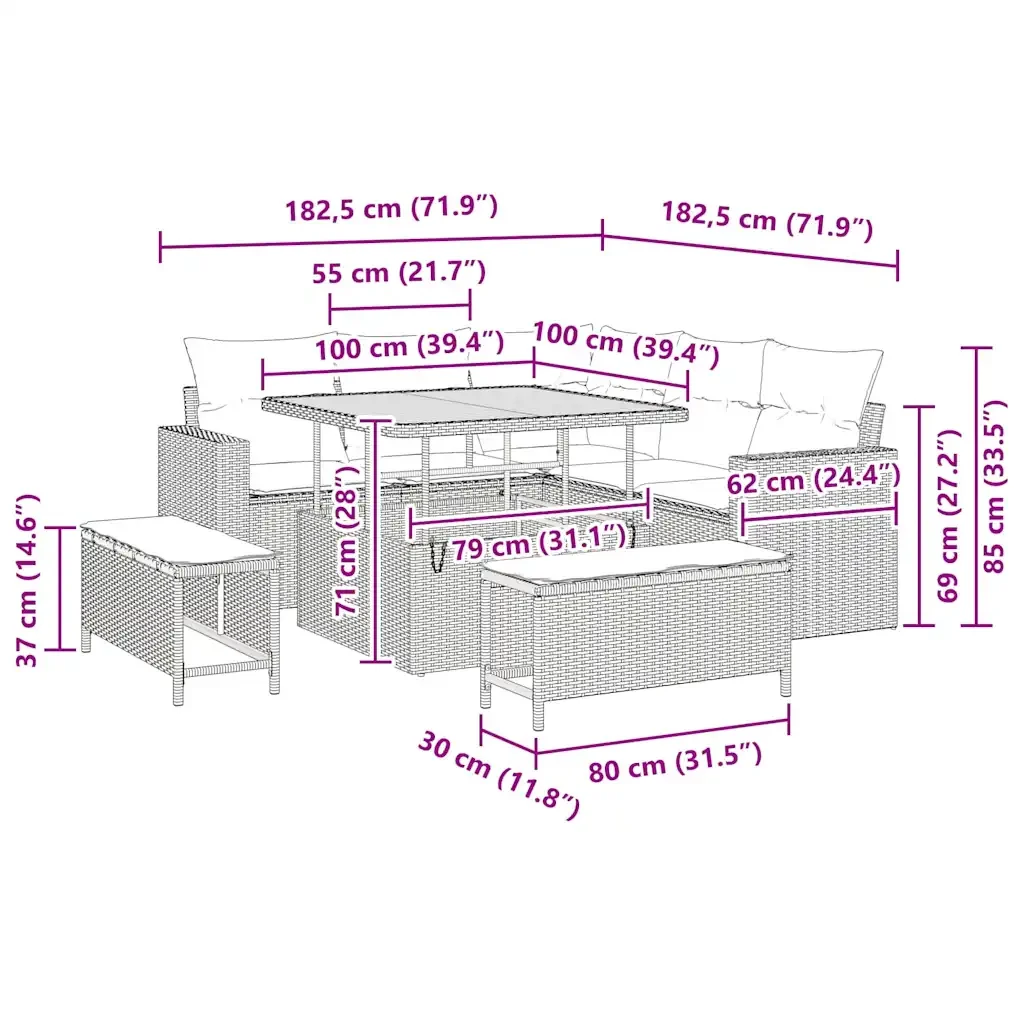 Set Divano da Giardino 8 pcs Grigio polyrattan 3361608 - Image 10