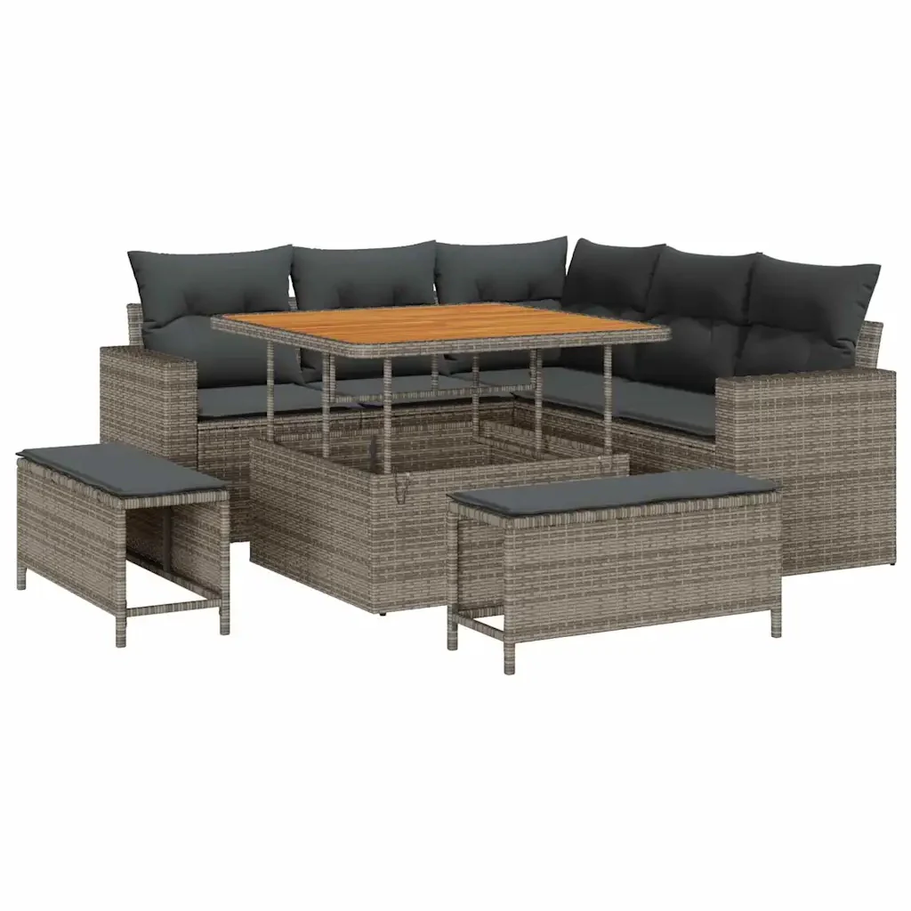 Set Divano da Giardino 8 pcs Grigio polyrattan 3361608 - Image 2