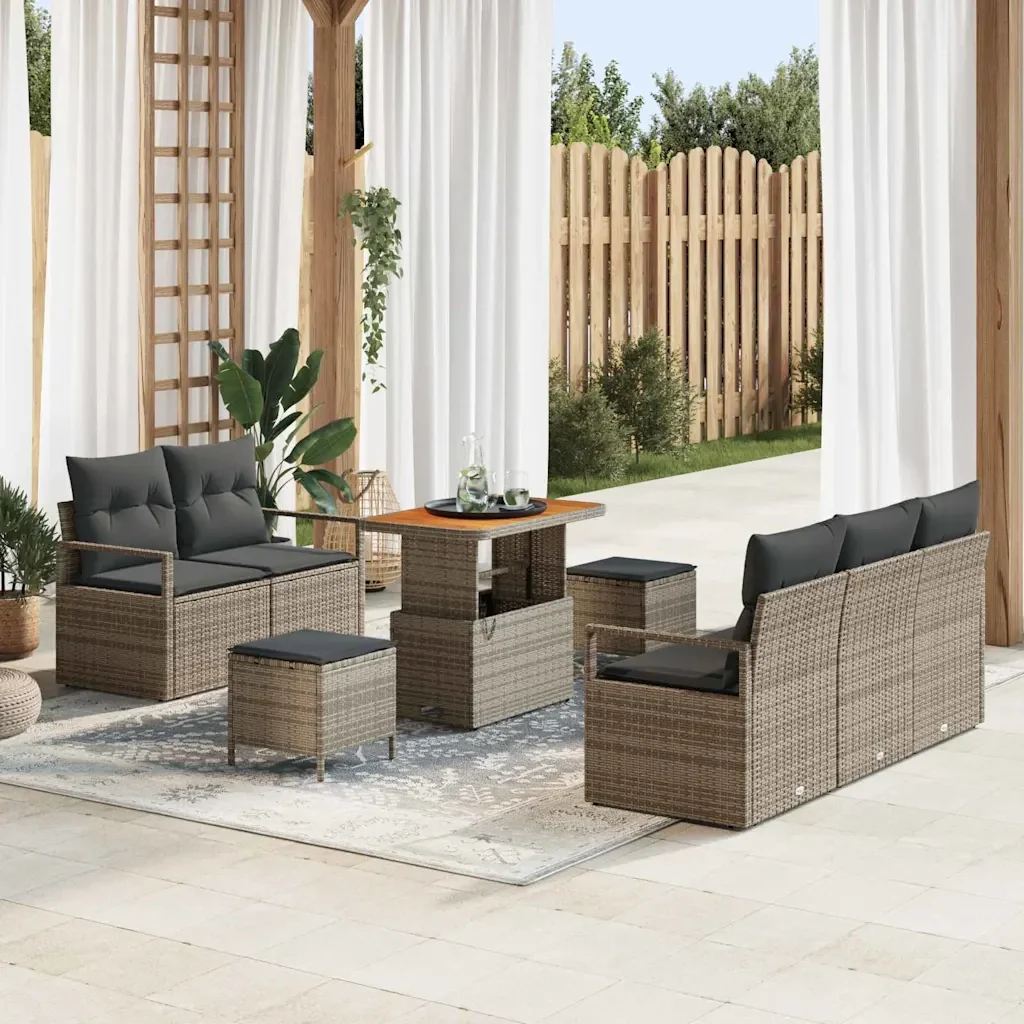 Set Divano da Giardino con cuscino 8 pcs Grigio 3364423