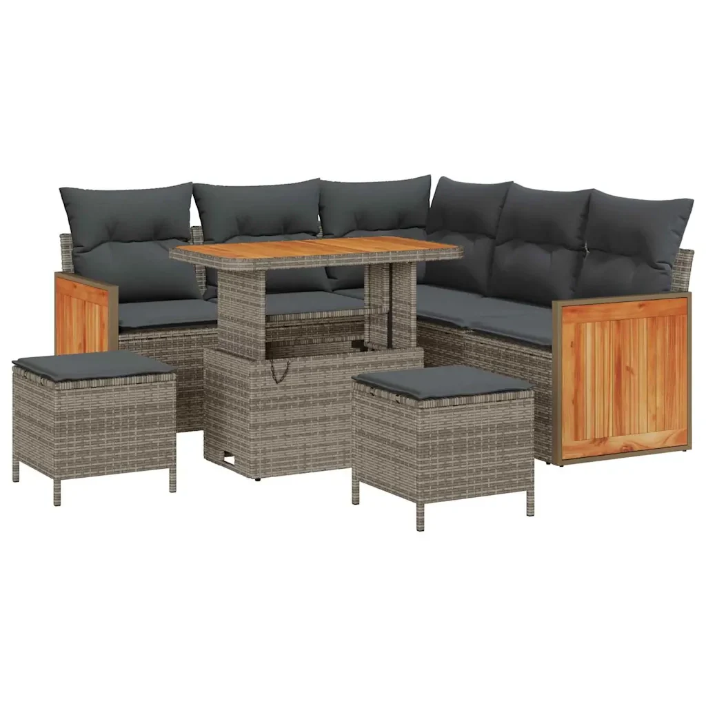 Set Divano da Giardino con cuscino 9 pcs Grigio polyrattan 3365258 - Image 2