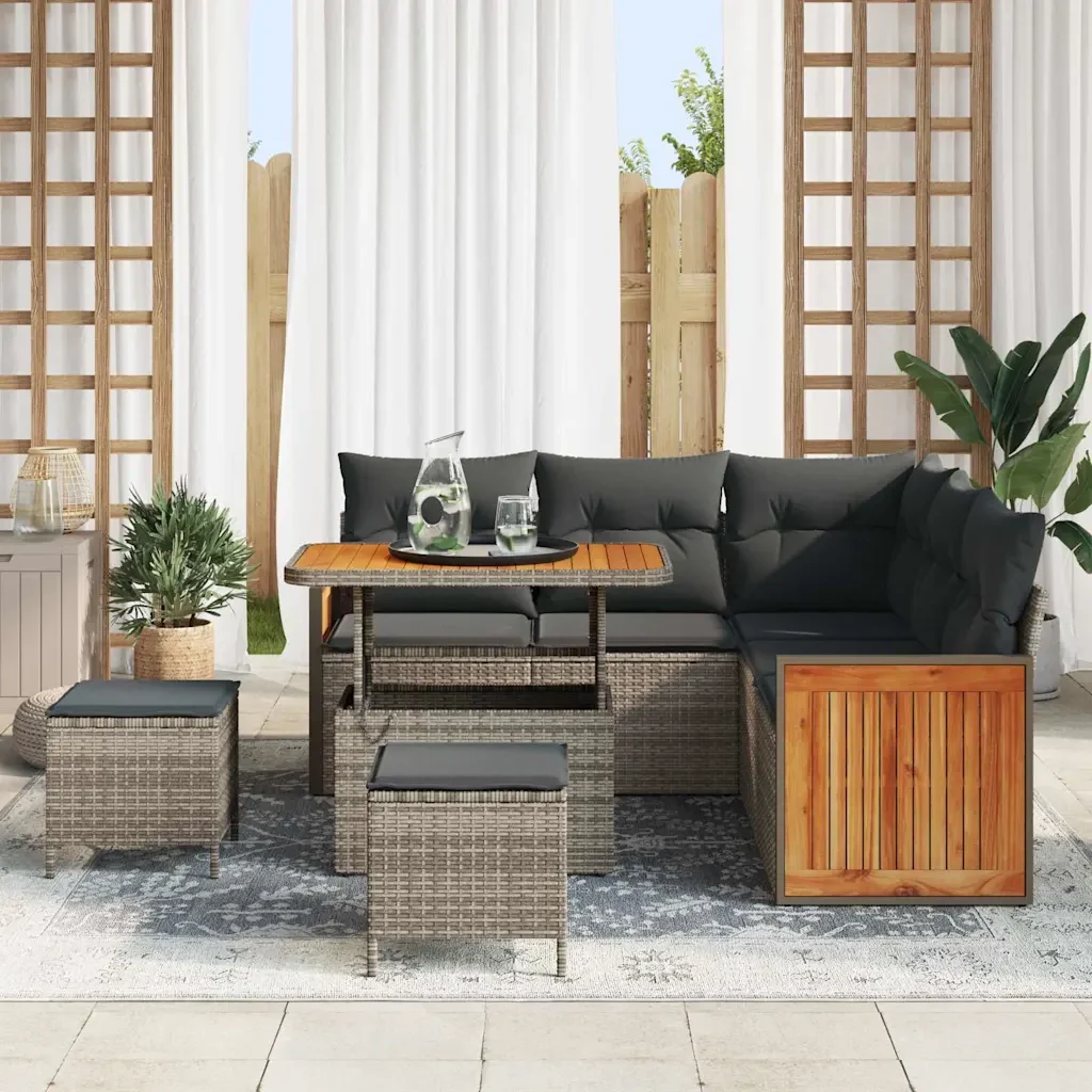 Set Divano da Giardino con cuscino 9 pcs Grigio polyrattan 3365258 - Image 3