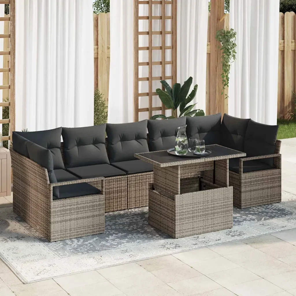 Set Divano da Giardino con cuscino 8 pcs Grigio polyrattan 3348775