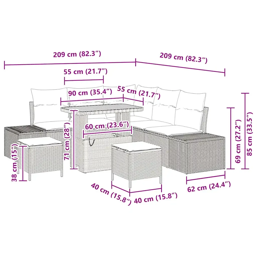 Set Divano da Giardino con cuscino 8 pcs Grigio polyrattan 3362788 - Image 10