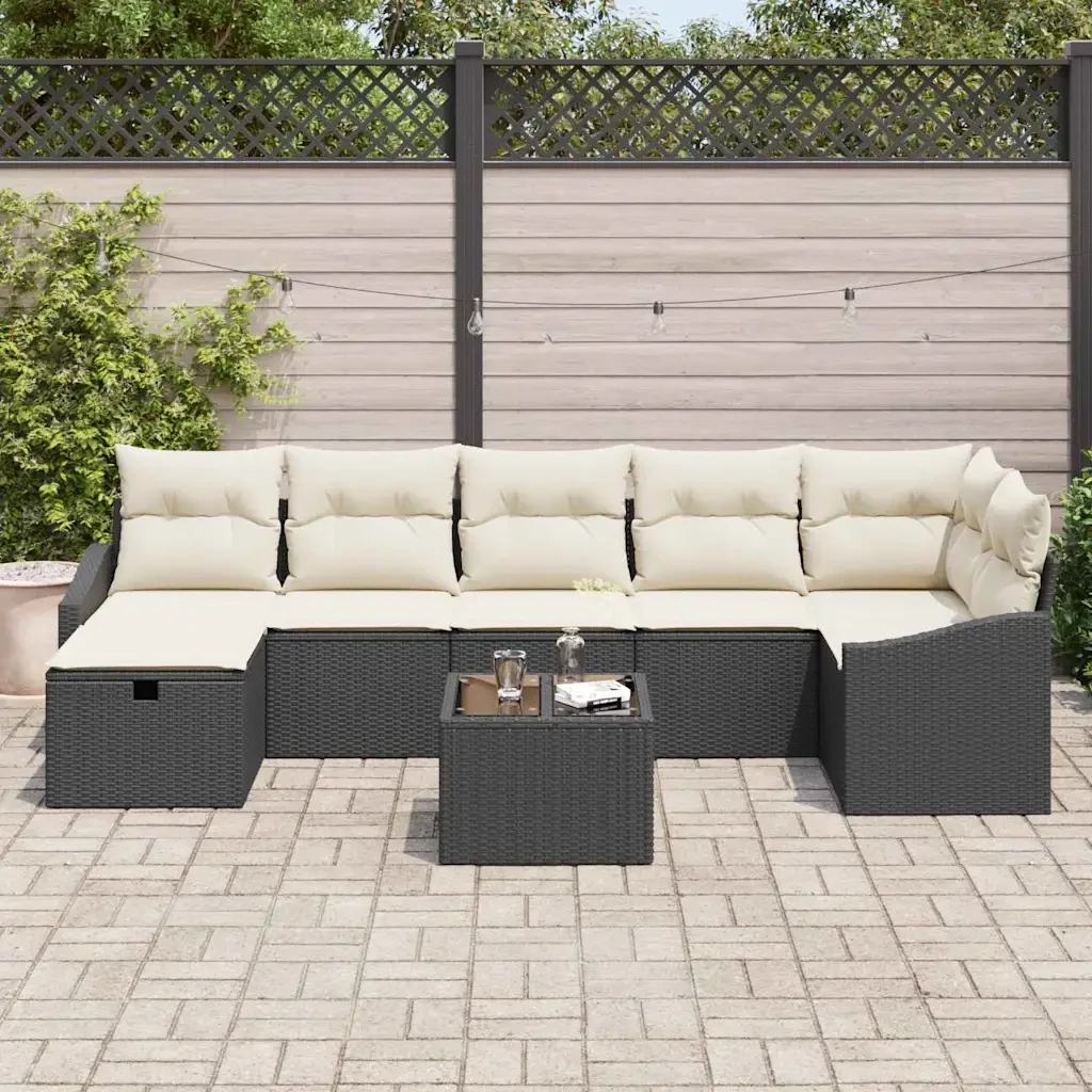 Set di divani con cuscino 8 pcs Nero polyrattan 3359306 - Image 3