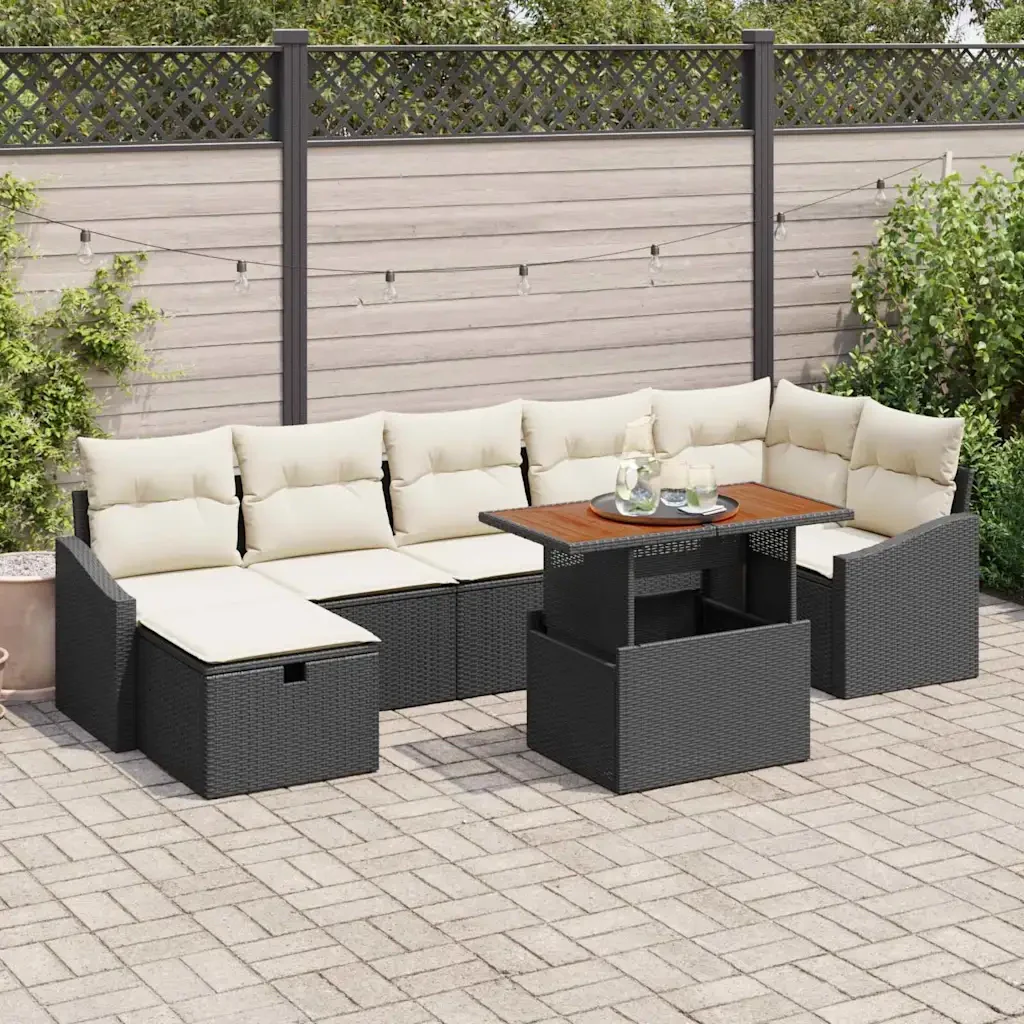 Set Divano da Giardino con cuscino 8 pcs Nero polyrattan 3360030