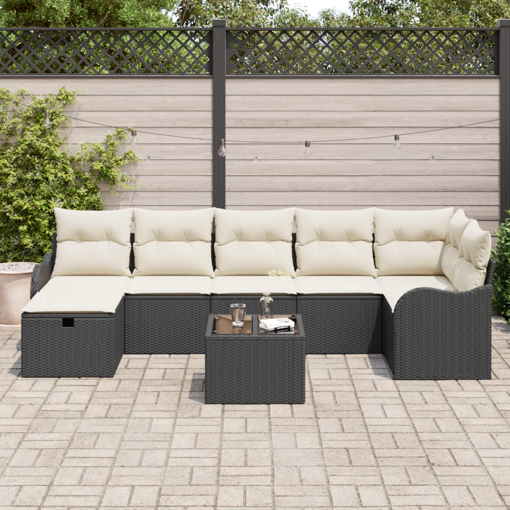 Set Divano da Giardino 8 Pezzi con Cuscini Nero Polyrattan - Image 3