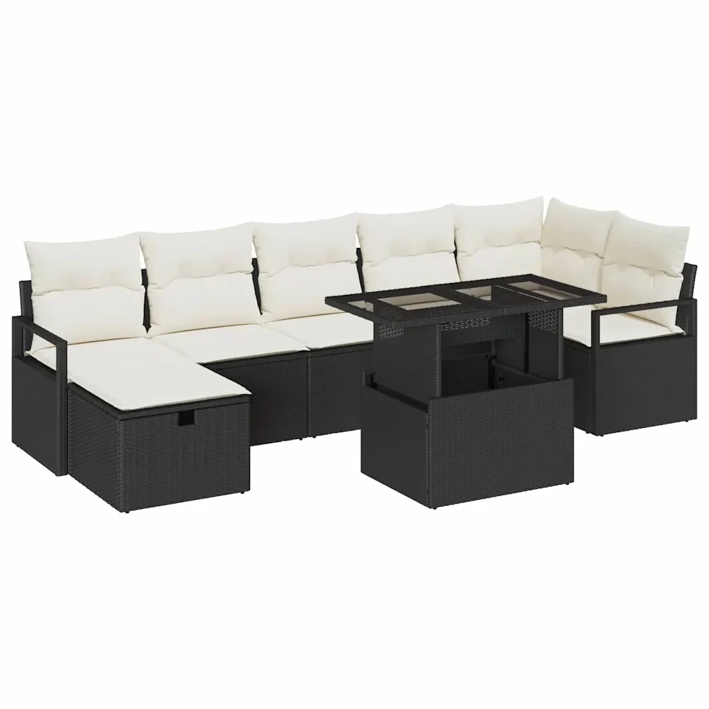 Set Divano da Giardino con cuscino 8 pcs Nero Poly Rattan 3359804 - Image 2