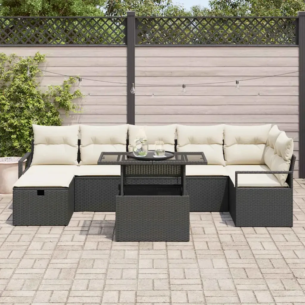 Set Divano da Giardino con cuscino 8 pcs Nero Poly Rattan 3359804 - Image 3