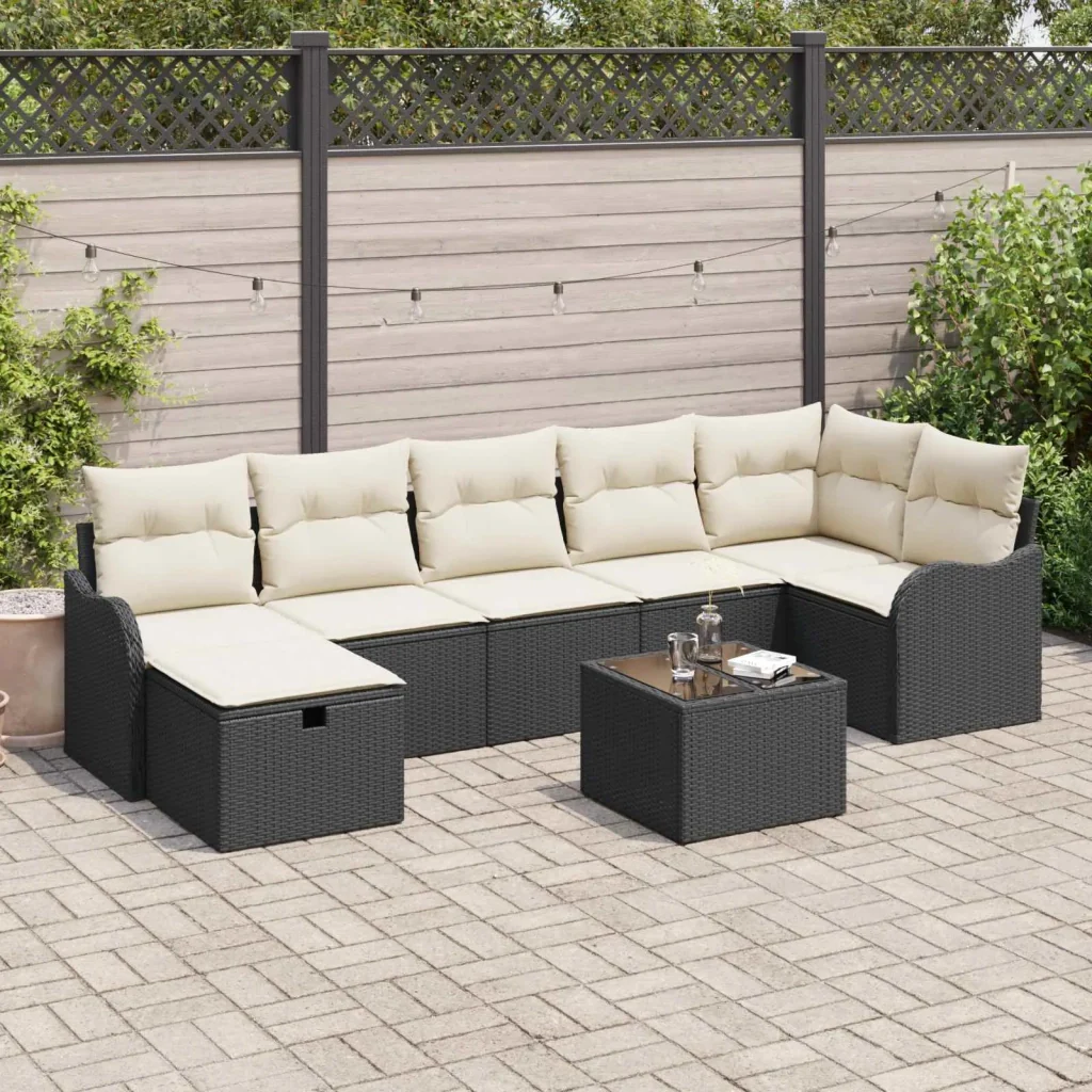 Set di divani con cuscino 8 pcs Nero e Crema polyrattan 3359006
